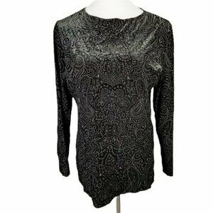 Dialogue Tan Dotted Textured‎ Semi Sheer Paisley Blouse Women's Medium Black
